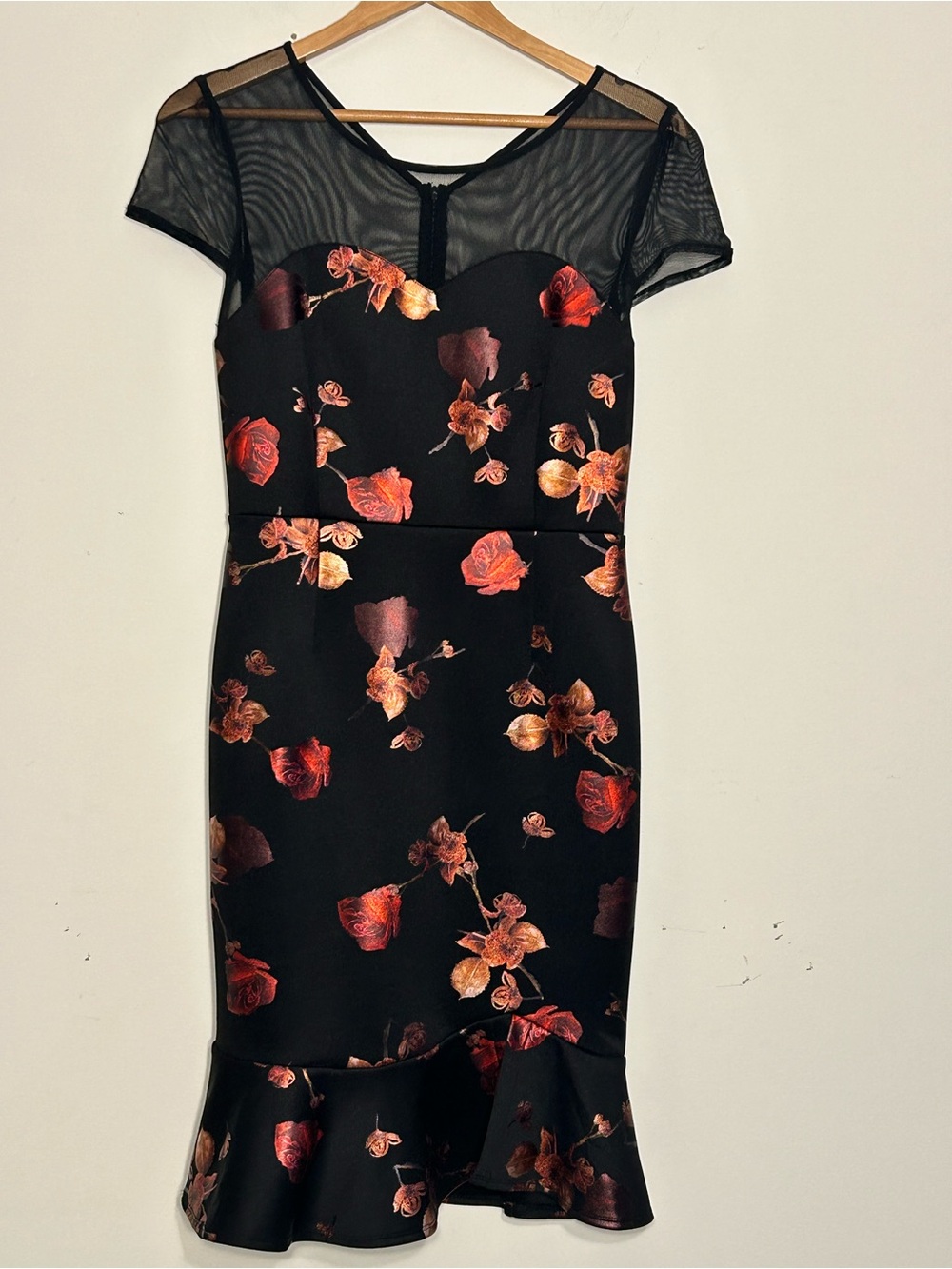 En Focus Petite Black Floral Mesh Illusion Dress Size 6P